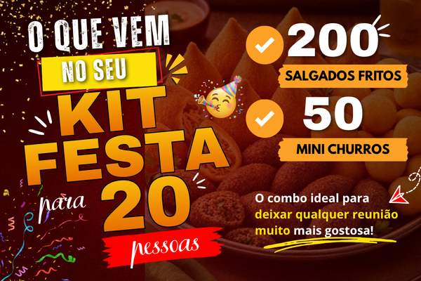 Kit Festa para 20 pessoas: 200 salgados fritos e 50 mini churros