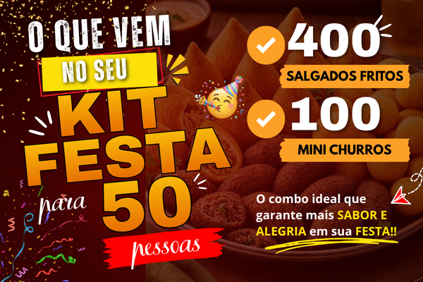 Kit Festa para 50 pessoas: 400 salgados fritos e 100 mini churros